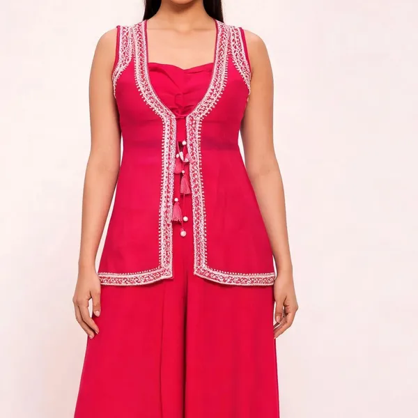 Co-ord_Set_with_Jacket_for_Women_-_Pink_Chinon_Hand_Work_|_Party_Wear
