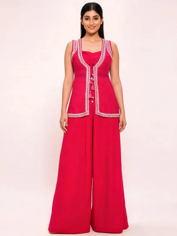 Co-ord_Set_with_Jacket_for_Women_-_Pink_Chinon_Hand_Work_|_Party_Wear