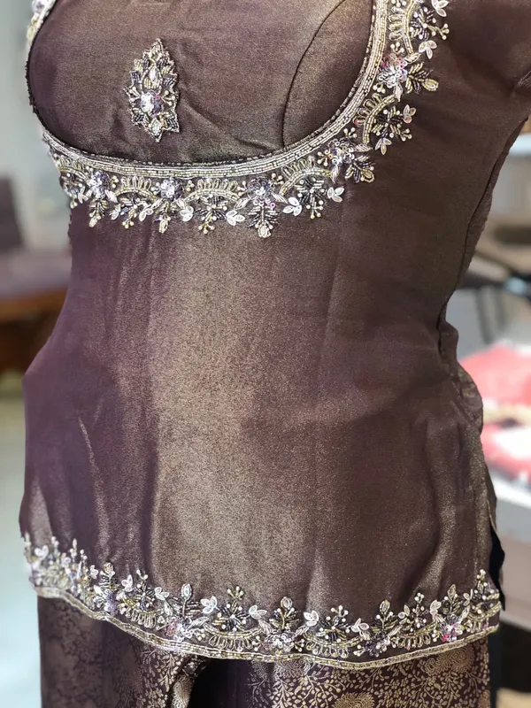 Brown_Shimmer_Flared_Lehenga_Co-Ord_Set_For_Women