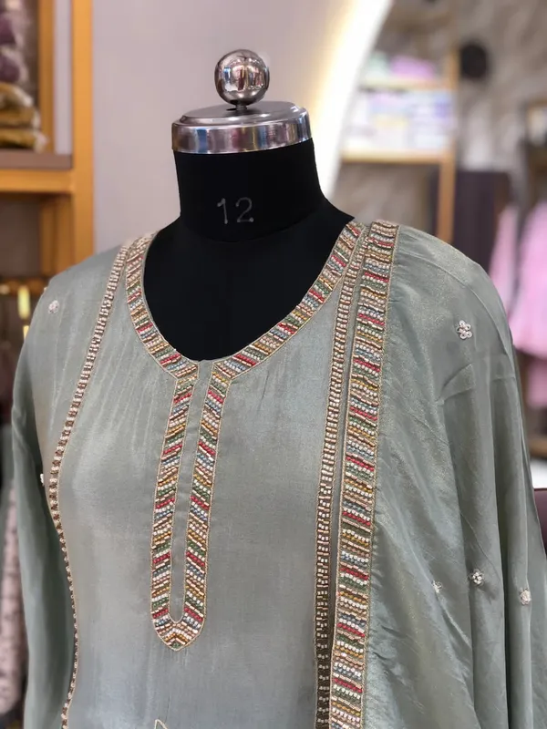 Sage_Green_Shimmer_Embroidered_Kurti_Garara_Set_For_Women