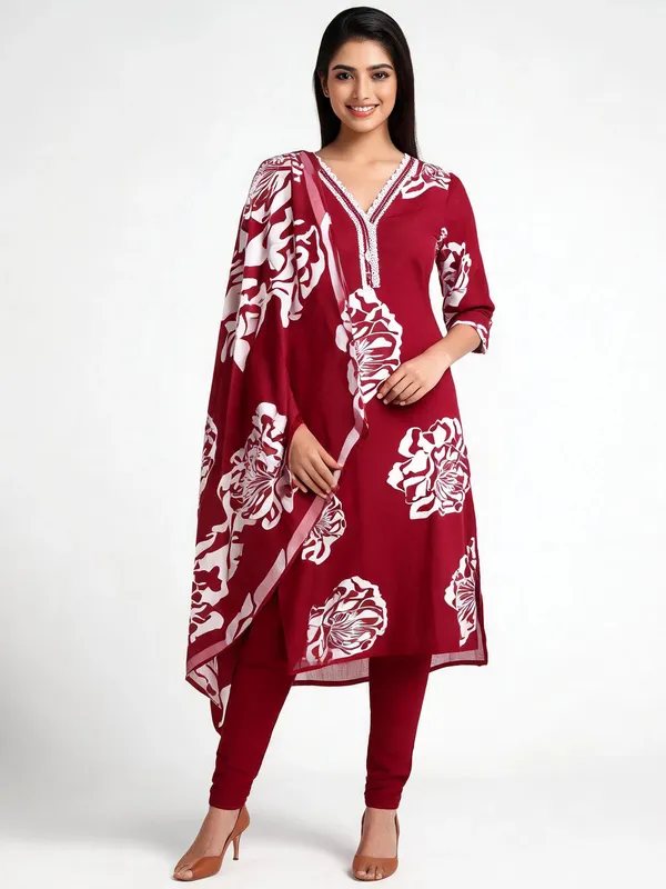 Cotton_Suit_Set_for_Women_-_Maroon_Contrast_Work_3_Piece_|_Daily_Wear