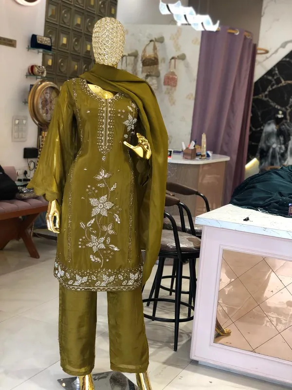Olive_Green_Silk_Straight_Kurta_Pant_Dupatta_Set_For_Women