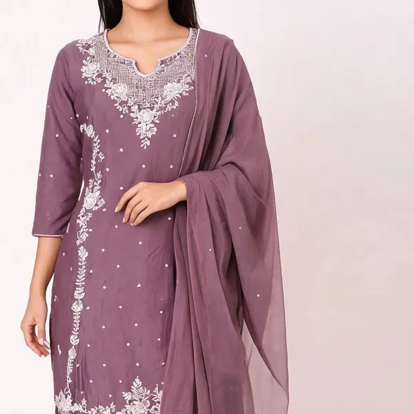 Kurti_Pant_Suit_Set_for_Women_-_Purple_Chinon_Hand_Work_|_Festive_Wear