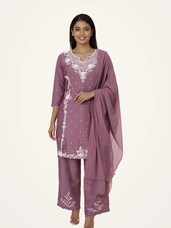 Kurti_Pant_Suit_Set_for_Women_-_Purple_Chinon_Hand_Work_|_Festive_Wear