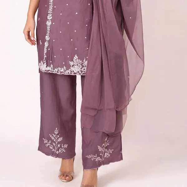 Kurti_Pant_Suit_Set_for_Women_-_Purple_Chinon_Hand_Work_|_Festive_Wear