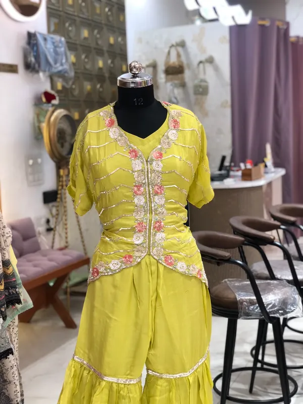 Neon_Chinon_Embroidered_Short_Kurti_Sharara_Set_For_Women