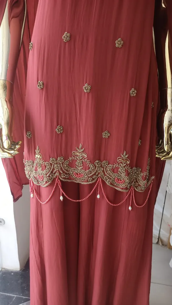 Rust_Crepe_Flared_Embroidered_Jacket_Garara_Set_For_Women