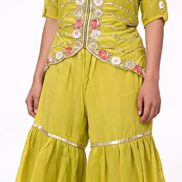 Jacket_Gharara_Set_for_Women_-_Light_Neon_Chinon_Designer_|_Party_Wear