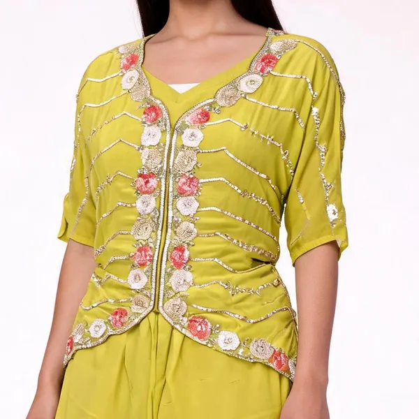 Jacket_Gharara_Set_for_Women_-_Light_Neon_Chinon_Designer_|_Party_Wear