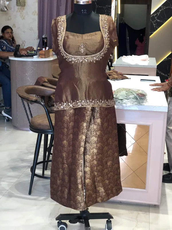 Brown_Shimmer_Flared_Lehenga_Co-Ord_Set_For_Women