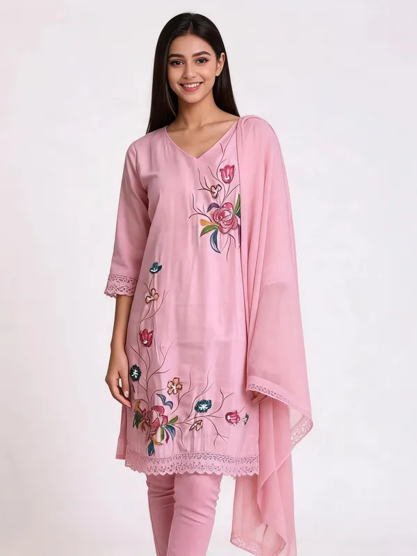 Hand_Painted_Cotton_Suit_for_Women_-_Baby_Pink,_Organza_Dupatta_|_Festive_Wear