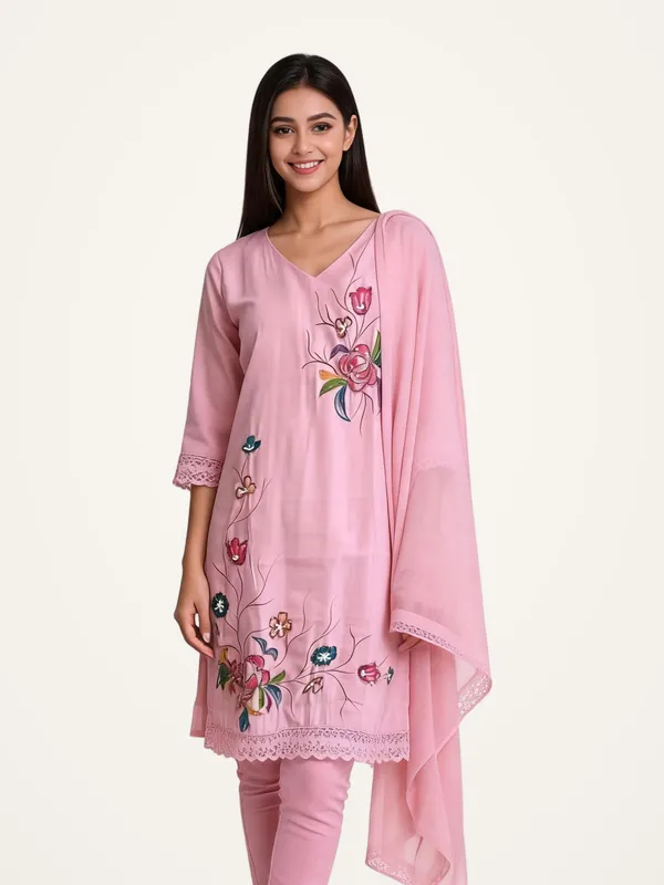 Hand_Painted_Cotton_Suit_for_Women_-_Baby_Pink,_Organza_Dupatta_|_Festive_Wear