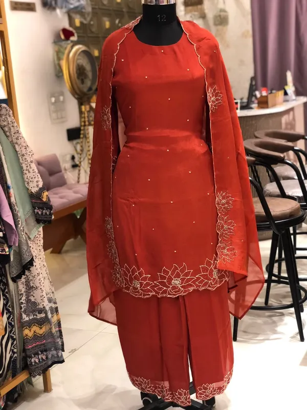 Rust_Chinon_Straight_Embroidered_Suit_Set_For_Women