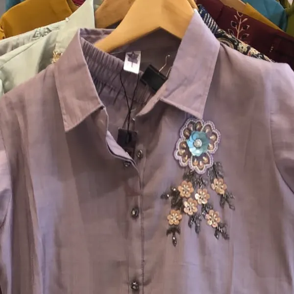 Co-ord_Set_for_Women_-_Lavender_Cotton_Embroidered_Shirt_Style_|_Casual_Wear