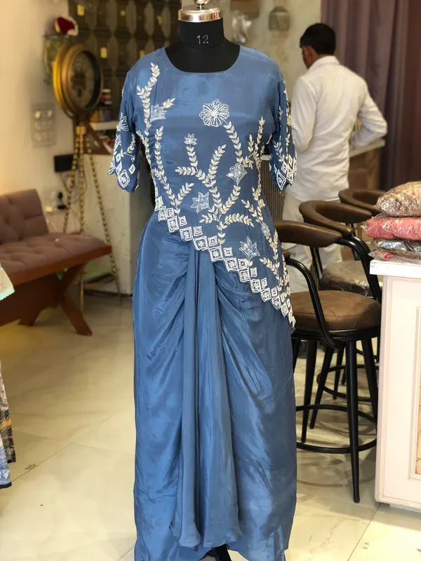 Blue_Crepe_Anarkali_Dhoti_Skirt_Set_For_Women