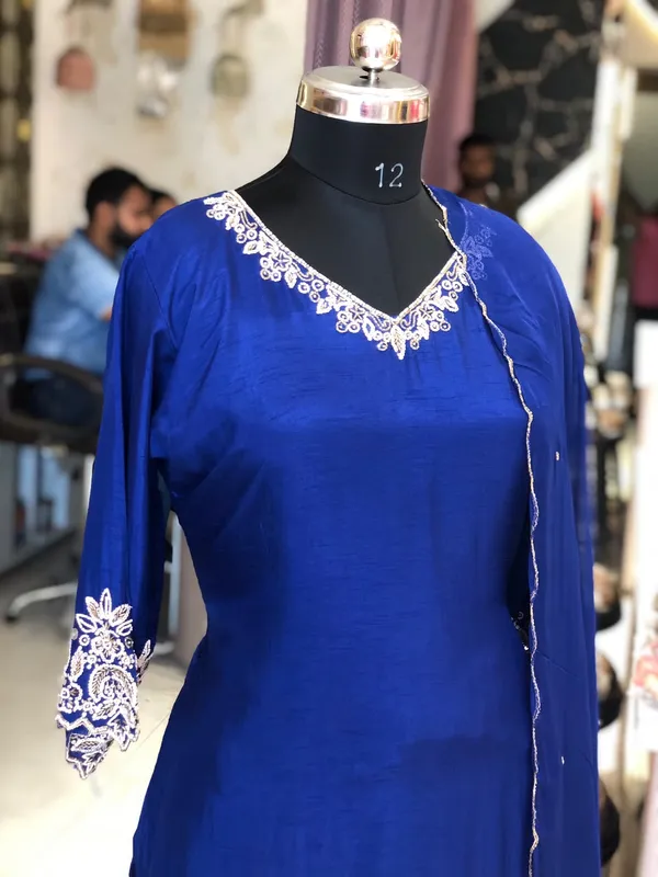 Royal_Blue_Chinon_Anarkali_Embroidered_Jacket_Garara_Set_For_Women