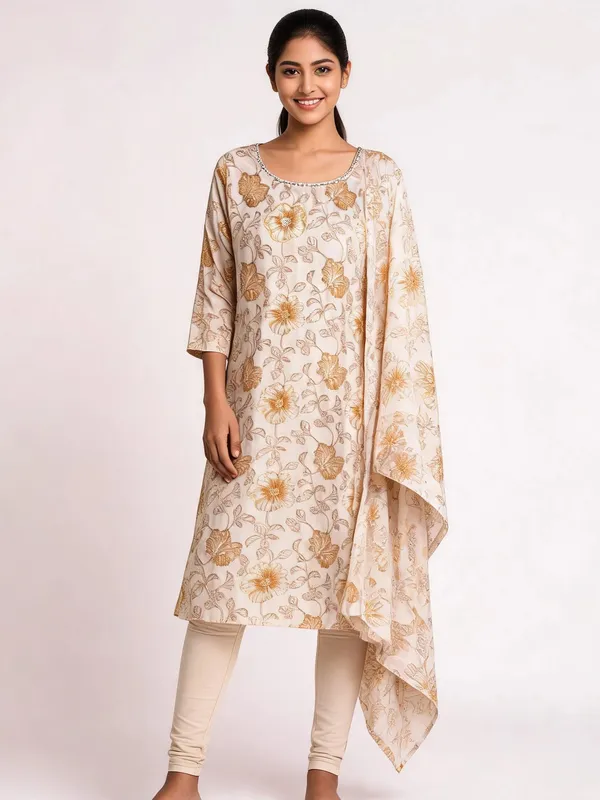 Cotton_Suit_Set_for_Women_-_Light_Beige_with_Printed_Dupatta_|_Daily_Wear