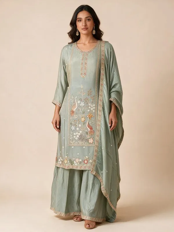 Kurti_Gharara_Set_for_Women_-_Sage_Green_Shimmer_Hand_Work_|_Festive_Wear