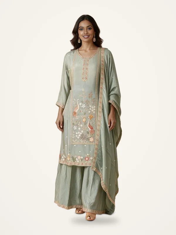 Kurti_Gharara_Set_for_Women_-_Sage_Green_Shimmer_Hand_Work_|_Festive_Wear