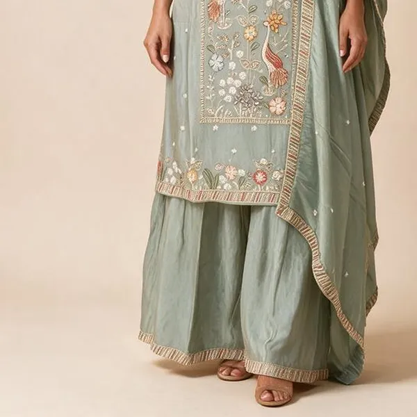 Kurti_Gharara_Set_for_Women_-_Sage_Green_Shimmer_Hand_Work_|_Festive_Wear