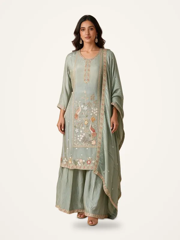 Kurti_Gharara_Set_for_Women_-_Sage_Green_Shimmer_Hand_Work_|_Festive_Wear