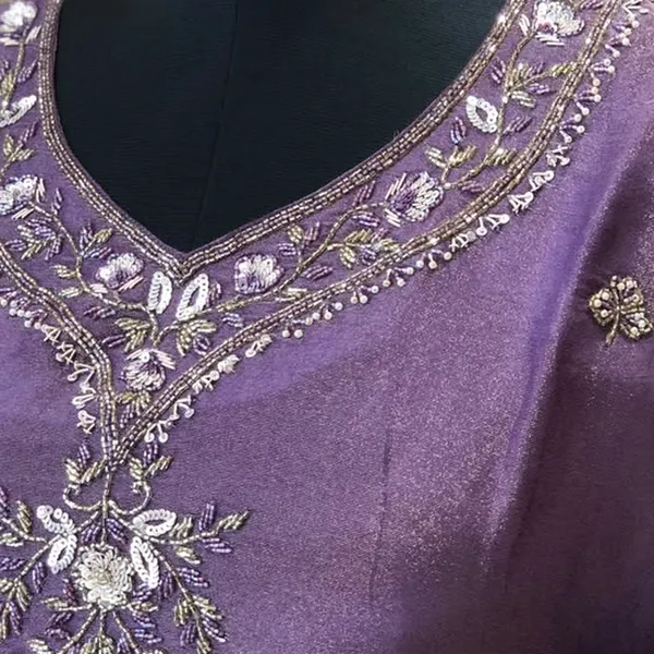 Kurti_Pant_Set_for_Women_-_Purple_Shimmer_Short_Kurti,_Brocade_Pants_|_Party