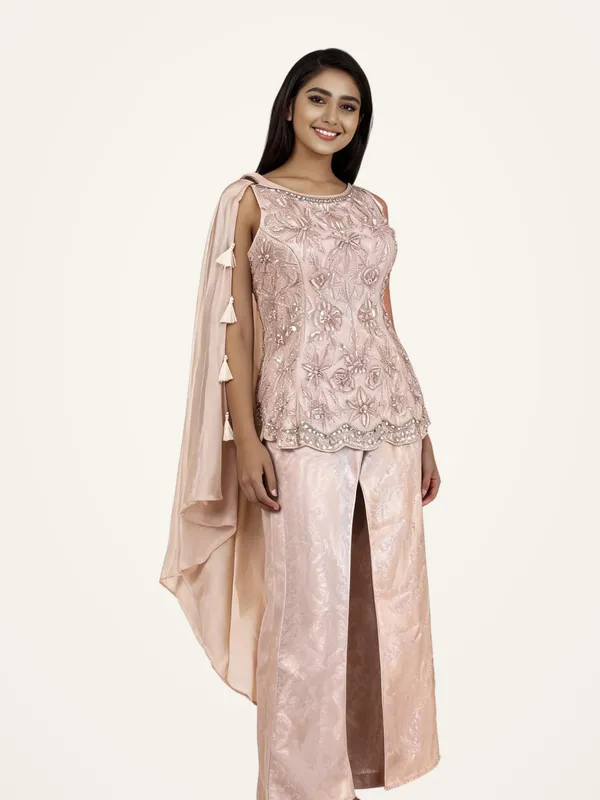 Peplum_Suit_Set_for_Women_-_Champagne_Gold_Self_Silk,_Choker_Dupatta_|_Wedding