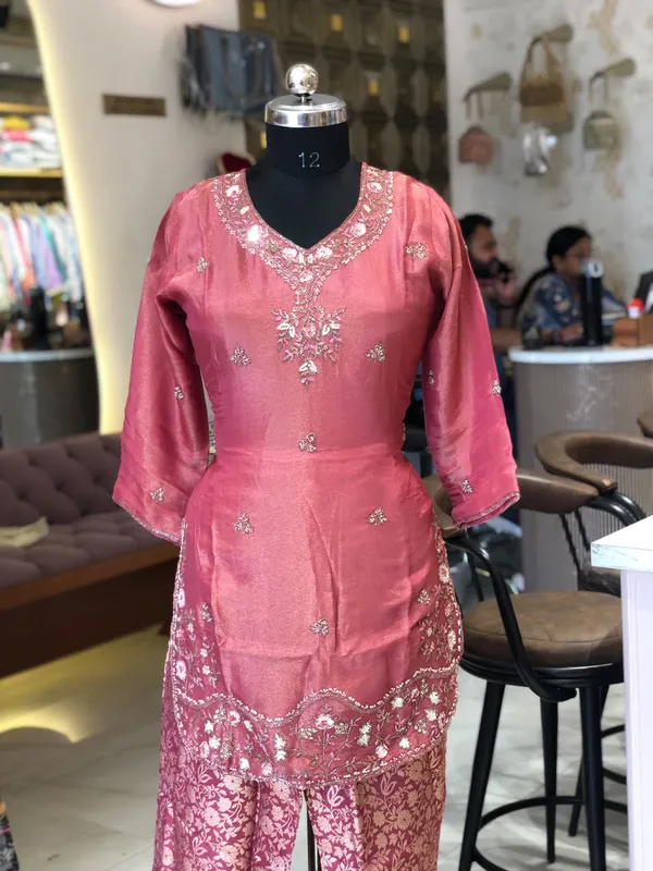 Pink_Shimmer_Straight_Kurti_Pant_Set_For_Women