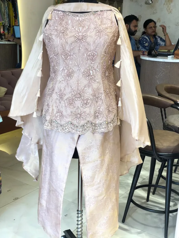 Champagne_Gold_Self_Silk_Peplum_Kurti_Set_For_Women