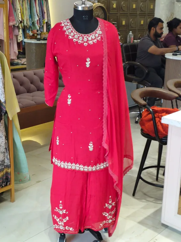 Red_Chinon_Embroidered_Kurta_Farshi_Salwar_Suit_Set_For_Women