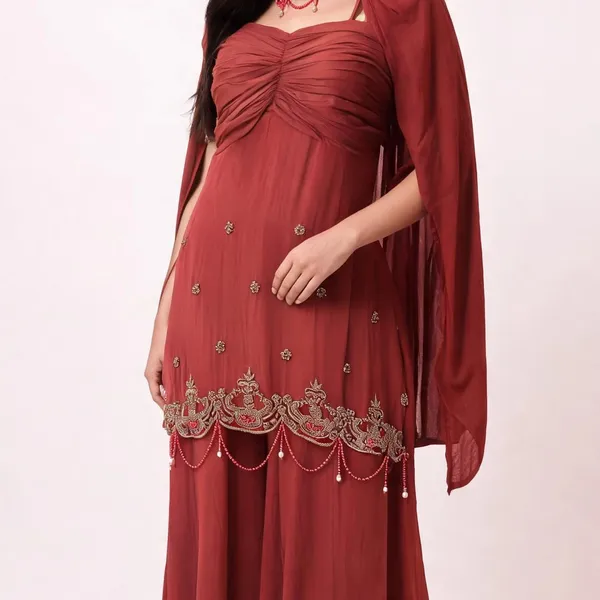 Gharara_Suit_Set_for_Women_-_Dark_Rust_Crepe_Designer_3_Piece_with_Choker_Dupatta_|_Party_Wear