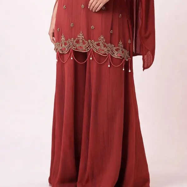 Gharara_Suit_Set_for_Women_-_Dark_Rust_Crepe_Designer_3_Piece_with_Choker_Dupatta_|_Party_Wear