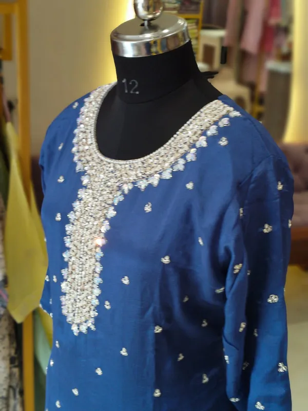 Royal_Blue_Chinon_Embellished_Short_Kurti_Sharara_Set_For_Women
