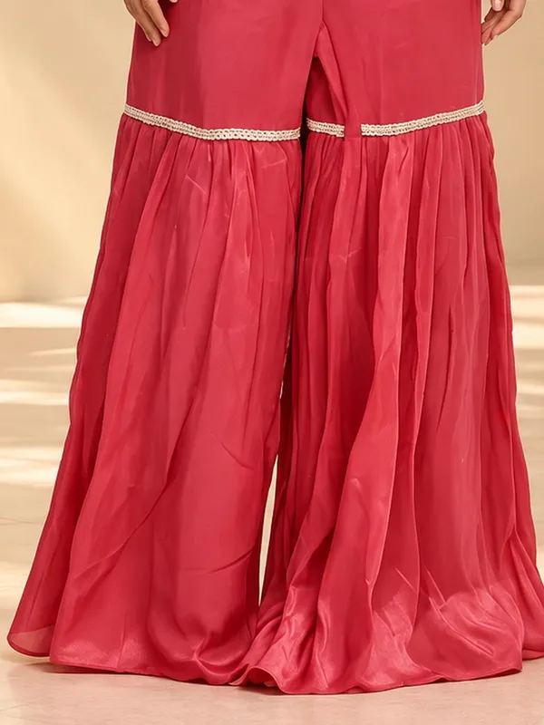 Jacket_Gharara_Set_for_Women_-_Carrot_Red_Chinon_Designer_|_Party_Wear