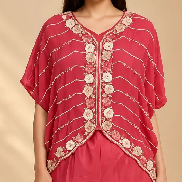 Jacket_Gharara_Set_for_Women_-_Carrot_Red_Chinon_Designer_|_Party_Wear