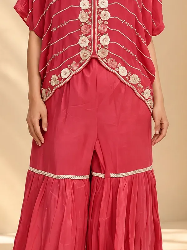 Jacket_Gharara_Set_for_Women_-_Carrot_Red_Chinon_Designer_|_Party_Wear