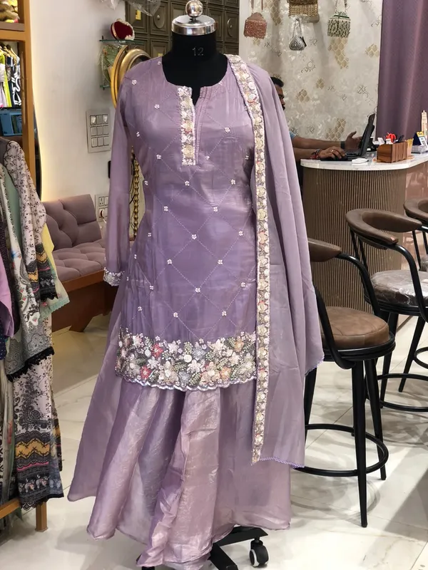 Lavender_Fendi_Silk_Embroidered_Short_Kurti_Sharara_Set_For_Women