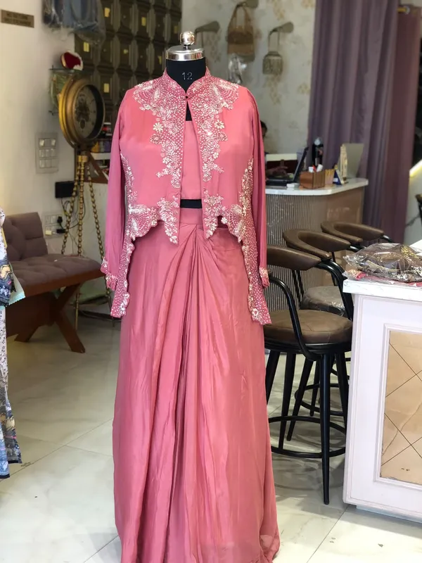 Pink_Chinon_Cape_Embroidered_Gown_Kurti_Set_For_Women