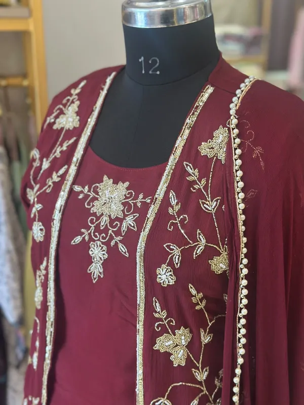 Maroon_Chinon_Embroidered_Kurta_Shrug_Set_For_Women