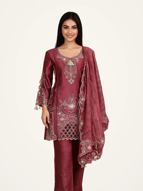Pakistani_Suit_Set_for_Women_-_Maroon_Satin_Laser_Cut_3_Piece_|_Wedding_Wear