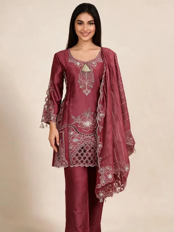 Pakistani_Suit_Set_for_Women_-_Maroon_Satin_Laser_Cut_3_Piece_|_Wedding_Wear