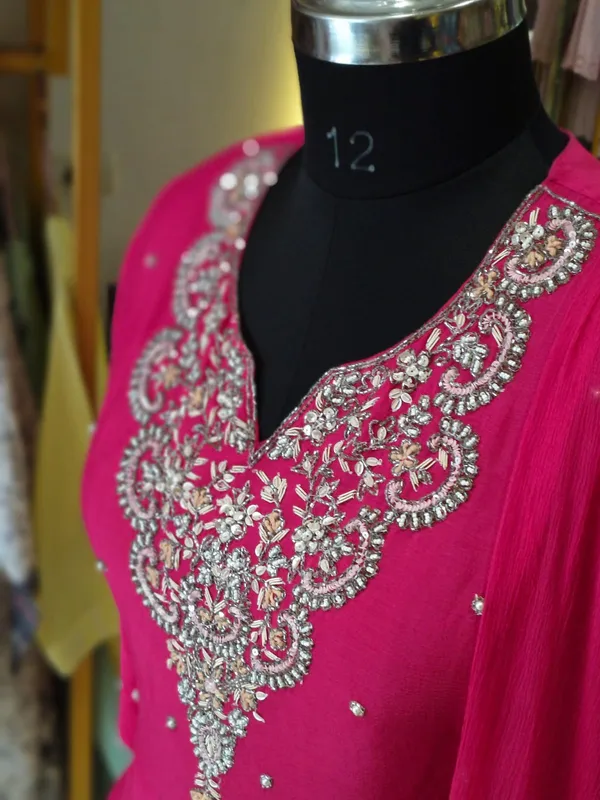 Magenta_Chinon_Embroidered_Kurti_Garara_Set_For_Women
