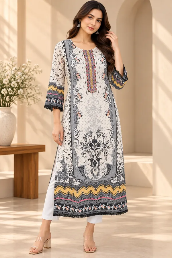 Black_And_White_Cotton_Kurta_For_Women
