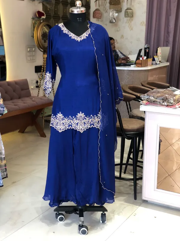 Royal_Blue_Chinon_Anarkali_Embroidered_Jacket_Garara_Set_For_Women