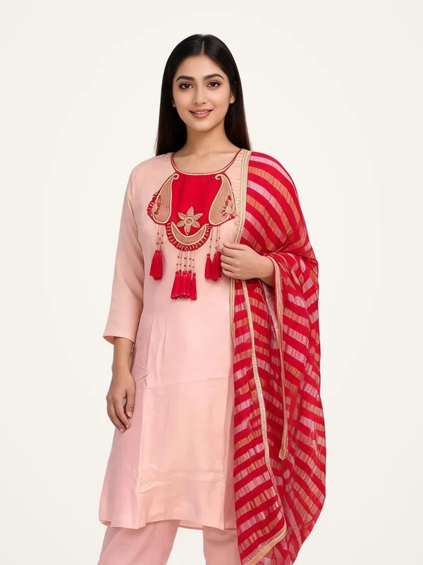 A-Line_Suit_Set_for_Women_-_Pink_Shimmer_with_Contrast_Dupatta_|_Festive_Wear