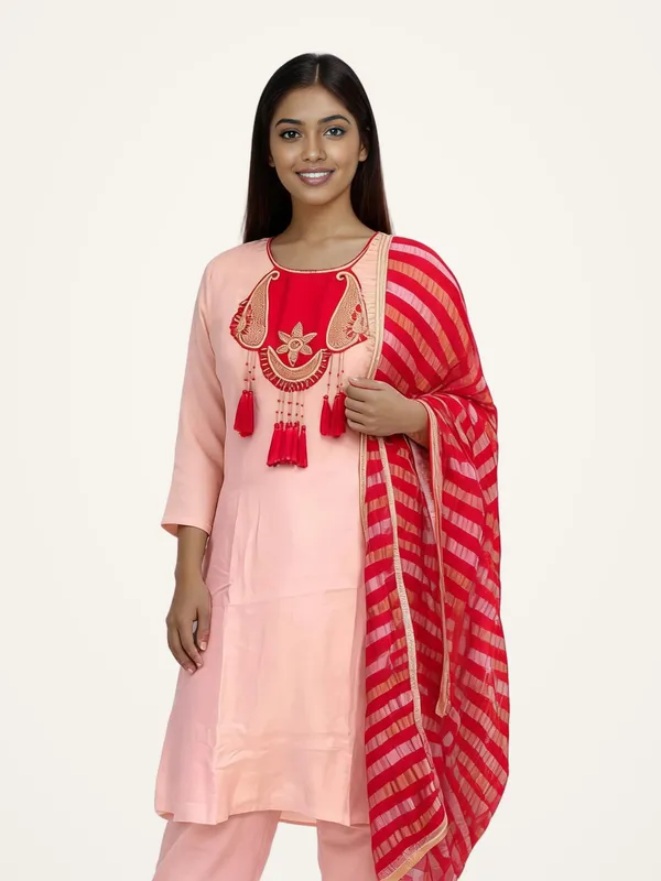 A-Line_Suit_Set_for_Women_-_Pink_Shimmer_with_Contrast_Dupatta_|_Festive_Wear
