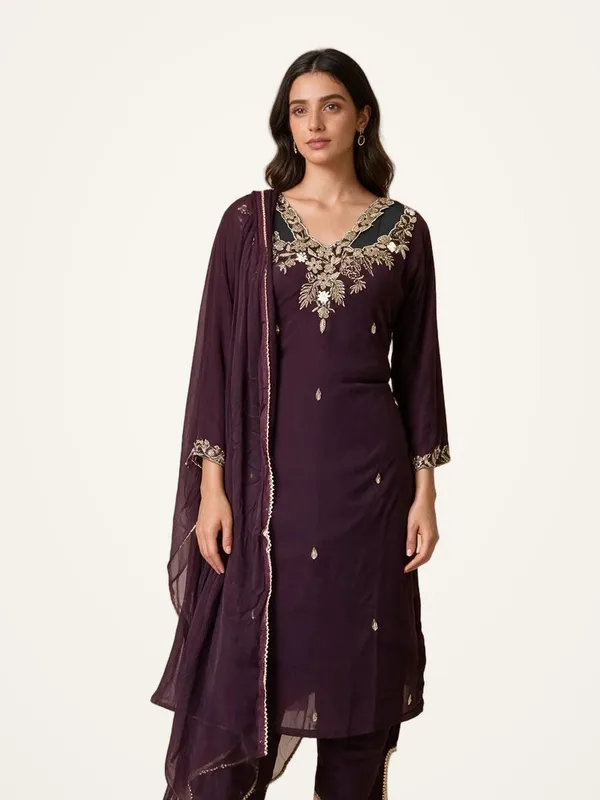 Kurti_Pant_Suit_Set_for_Women_-_Purple_Georgette_Heavy_Hand_Work_|_Wedding_Wear