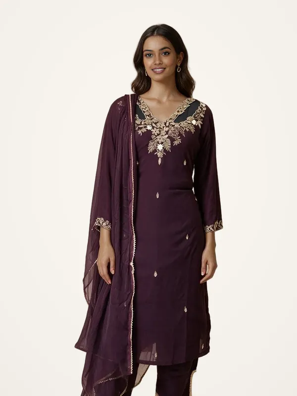 Kurti_Pant_Suit_Set_for_Women_-_Purple_Georgette_Heavy_Hand_Work_|_Wedding_Wear