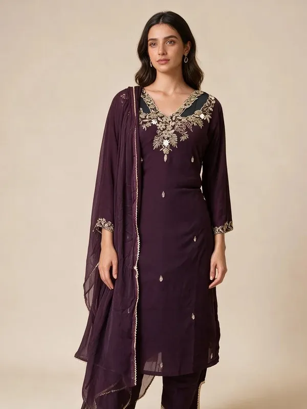 Kurti_Pant_Suit_Set_for_Women_-_Purple_Georgette_Heavy_Hand_Work_|_Wedding_Wear