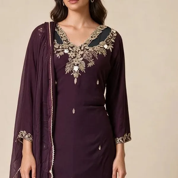 Kurti_Pant_Suit_Set_for_Women_-_Purple_Georgette_Heavy_Hand_Work_|_Wedding_Wear